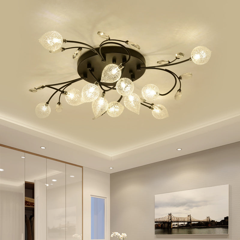 Sputnik Semi Flush Light Rustic Clear Glass 8/12-Head Bedroom Ceiling Flush Mount with Crystal Deco in Black/Gold Clearhalo 'Ceiling Lights' 'Close To Ceiling Lights' 'Close to ceiling' 'Glass shade' 'Glass' 'Pendant Lights' 'Semi-flushmount' Lighting' 1712528