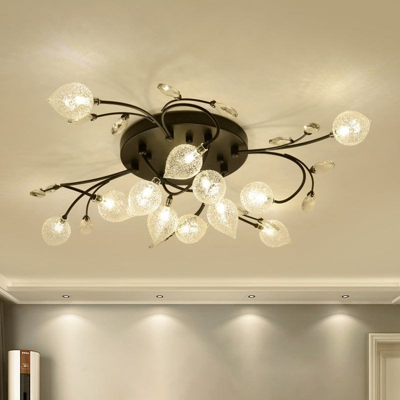 Sputnik Semi Flush Light Rustic Clear Glass 8/12-Head Bedroom Ceiling Flush Mount with Crystal Deco in Black/Gold Clearhalo 'Ceiling Lights' 'Close To Ceiling Lights' 'Close to ceiling' 'Glass shade' 'Glass' 'Pendant Lights' 'Semi-flushmount' Lighting' 1712529