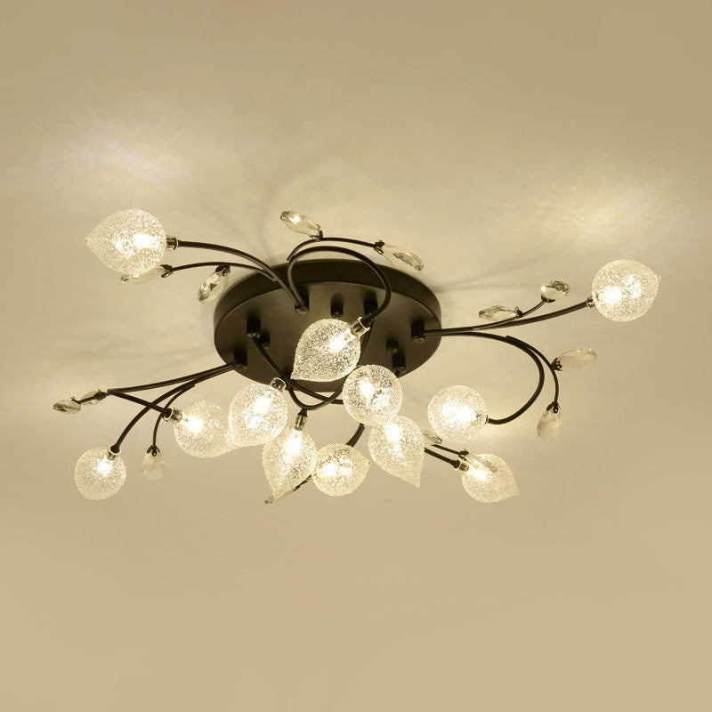Sputnik Semi Flush Light Rustic Clear Glass 8/12-Head Bedroom Ceiling Flush Mount with Crystal Deco in Black/Gold Clearhalo 'Ceiling Lights' 'Close To Ceiling Lights' 'Close to ceiling' 'Glass shade' 'Glass' 'Pendant Lights' 'Semi-flushmount' Lighting' 1712530