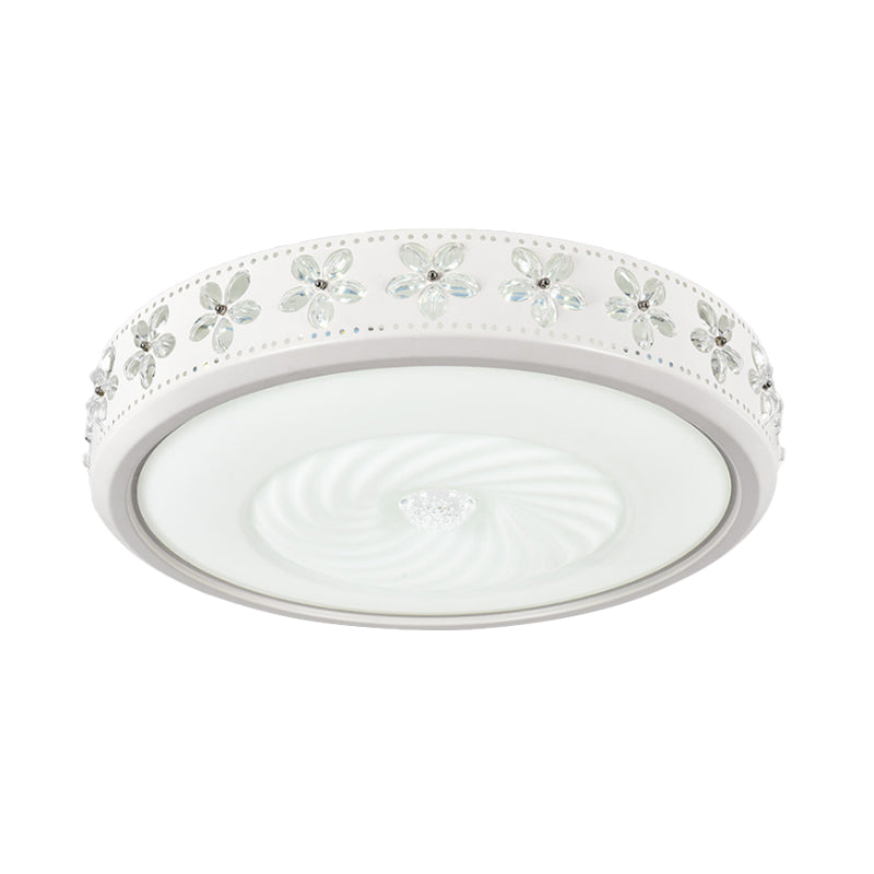 Round Metal Ceiling Fixture Minimalism 20.5"/24.5" Wide LED White Flush Mount Lamp with Floral Crystal Deco in Warm/White Light Clearhalo 'Ceiling Lights' 'Close To Ceiling Lights' 'Close to ceiling' 'Flush mount' Lighting' 1712542