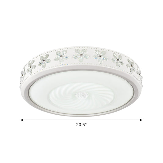 Round Metal Ceiling Fixture Minimalism 20.5"/24.5" Wide LED White Flush Mount Lamp with Floral Crystal Deco in Warm/White Light Clearhalo 'Ceiling Lights' 'Close To Ceiling Lights' 'Close to ceiling' 'Flush mount' Lighting' 1712543