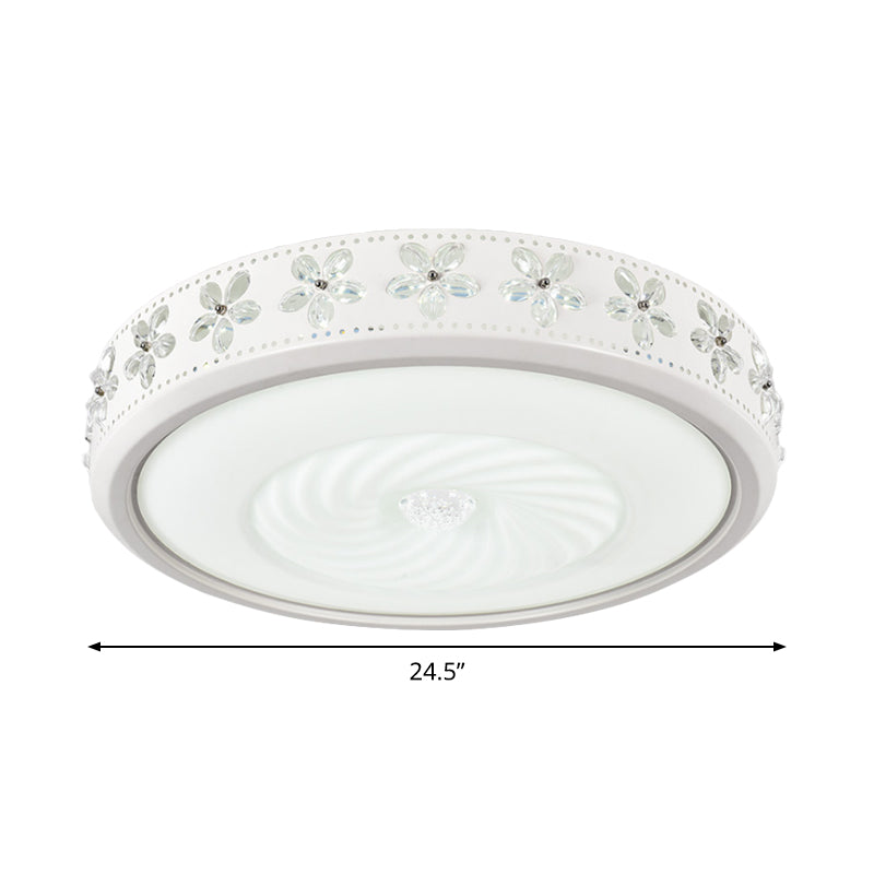 Round Metal Ceiling Fixture Minimalism 20.5"/24.5" Wide LED White Flush Mount Lamp with Floral Crystal Deco in Warm/White Light Clearhalo 'Ceiling Lights' 'Close To Ceiling Lights' 'Close to ceiling' 'Flush mount' Lighting' 1712544