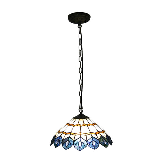 Peacock Pendant Lamp Tiffany Loft Stained Glass 1 Light Suspension Light for Dining Room Clearhalo 'Ceiling Lights' 'Industrial' 'Middle Century Pendants' 'Pendant Lights' 'Pendants' 'Tiffany close to ceiling' 'Tiffany Pendants' 'Tiffany' Lighting' 171261