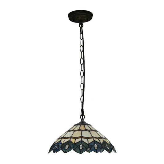 Peacock Pendant Lamp Tiffany Loft Stained Glass 1 Light Suspension Light for Dining Room Clearhalo 'Ceiling Lights' 'Industrial' 'Middle Century Pendants' 'Pendant Lights' 'Pendants' 'Tiffany close to ceiling' 'Tiffany Pendants' 'Tiffany' Lighting' 171262