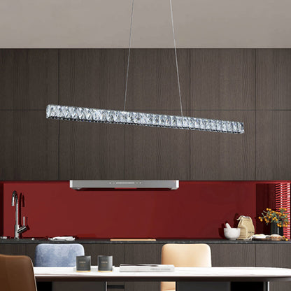 Modernist Linear Island Pendant Crystal Block Dining Room LED Suspension Lighting in Sliver Silver Clearhalo 'Ceiling Lights' 'Island Lights' Lighting' 1712711