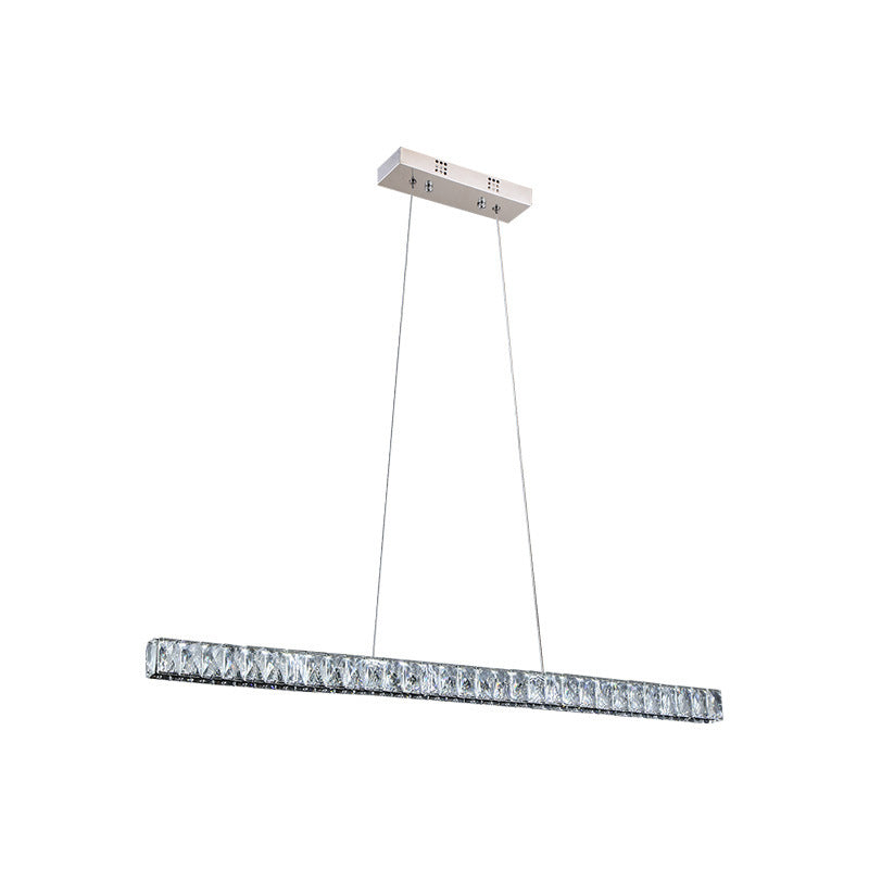 Modernist Linear Island Pendant Crystal Block Dining Room LED Suspension Lighting in Sliver Clearhalo 'Ceiling Lights' 'Island Lights' Lighting' 1712713