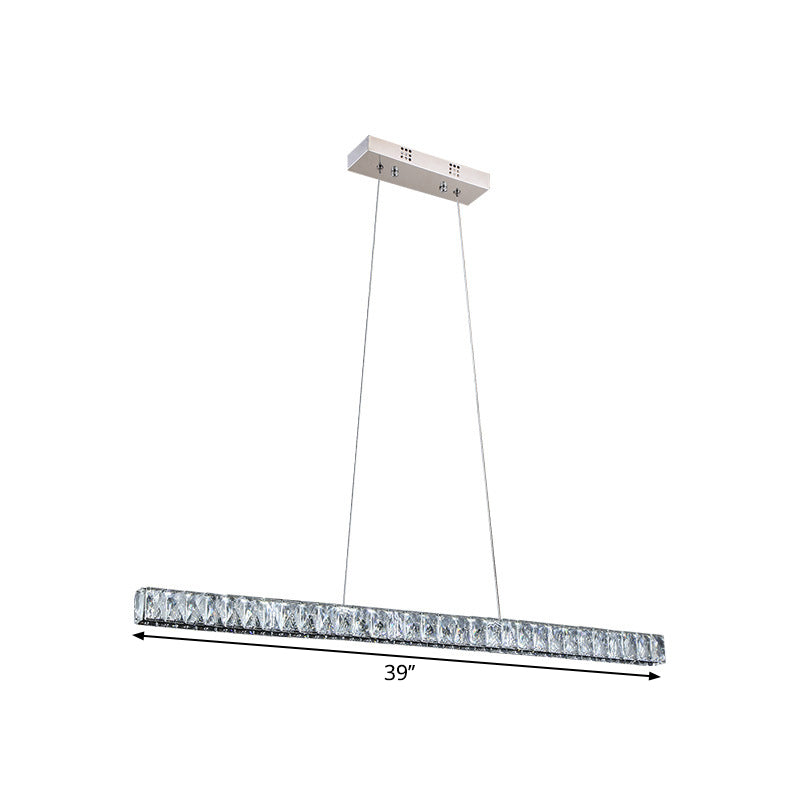 Modernist Linear Island Pendant Crystal Block Dining Room LED Suspension Lighting in Sliver Clearhalo 'Ceiling Lights' 'Island Lights' Lighting' 1712714