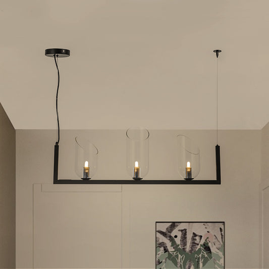 Metallic Linear Chandelier Lamp Post Modern LED Pendant Light in Black with Oblique Clear Shade, Warm/White Light Black Clearhalo 'Ceiling Lights' 'Island Lights' Lighting' 1712723