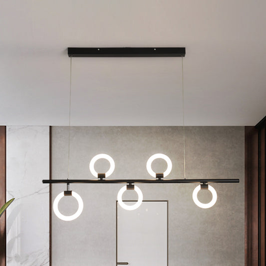 Linear Metallic Chandelier Light Fixture Nordic LED Black Hanging Lighting with Rings in Warm/White Light, 31.5"/39"/47" W Black Clearhalo 'Ceiling Lights' 'Island Lights' Lighting' 1712737