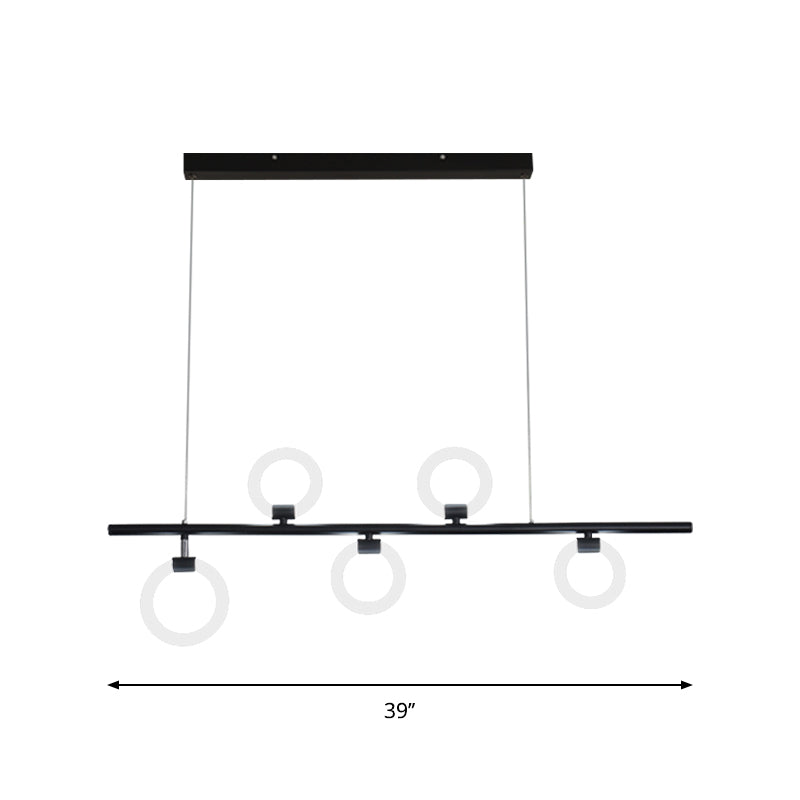 Linear Metallic Chandelier Light Fixture Nordic LED Black Hanging Lighting with Rings in Warm/White Light, 31.5"/39"/47" W Clearhalo 'Ceiling Lights' 'Island Lights' Lighting' 1712741