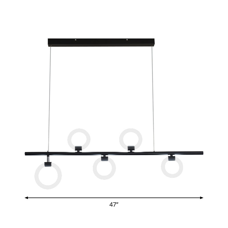 Linear Metallic Chandelier Light Fixture Nordic LED Black Hanging Lighting with Rings in Warm/White Light, 31.5"/39"/47" W Clearhalo 'Ceiling Lights' 'Island Lights' Lighting' 1712742
