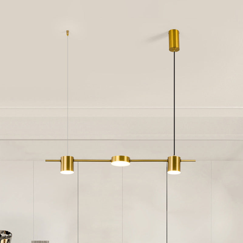 Linear Metallic Chandelier Light Modern 3/5 Heads Black/Gold Hanging Lamp with Rotatable Shade, Warm/White Light 3 Gold Clearhalo 'Ceiling Lights' 'Island Lights' Lighting' 1712762