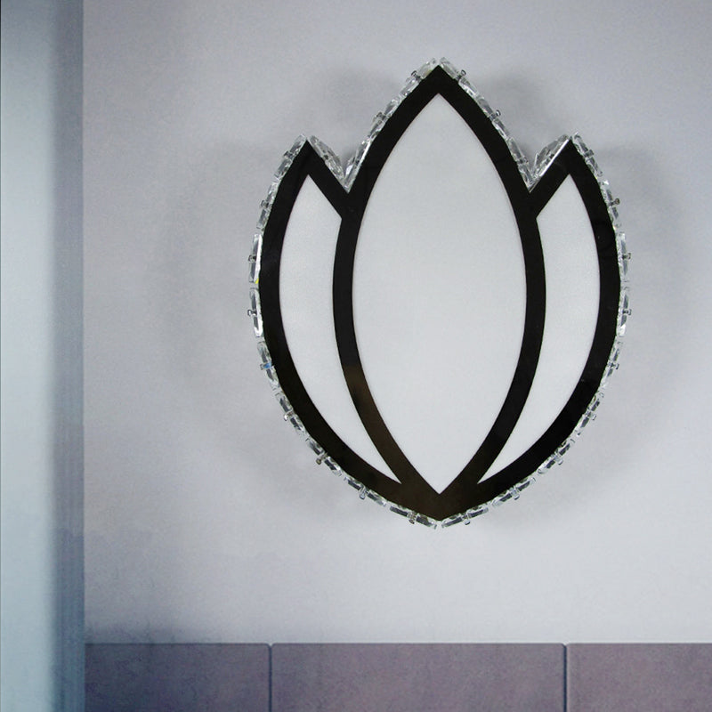 Modern LED Flush Wall Sconce White Lotus Petal Wall Lamp with Faceted Crystal Shade in Warm/White Light Clearhalo 'Cast Iron' 'Glass' 'Industrial' 'Modern wall lights' 'Modern' 'Tiffany' 'Traditional wall lights' 'Wall Lamps & Sconces' 'Wall Lights' Lighting' 1712819