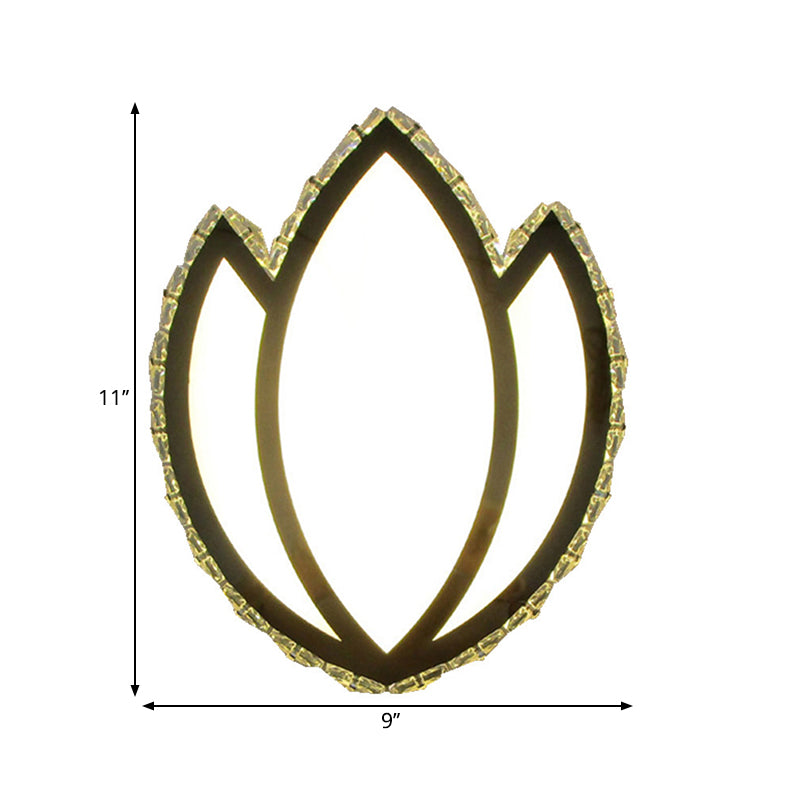 Modern LED Flush Wall Sconce White Lotus Petal Wall Lamp with Faceted Crystal Shade in Warm/White Light Clearhalo 'Cast Iron' 'Glass' 'Industrial' 'Modern wall lights' 'Modern' 'Tiffany' 'Traditional wall lights' 'Wall Lamps & Sconces' 'Wall Lights' Lighting' 1712821