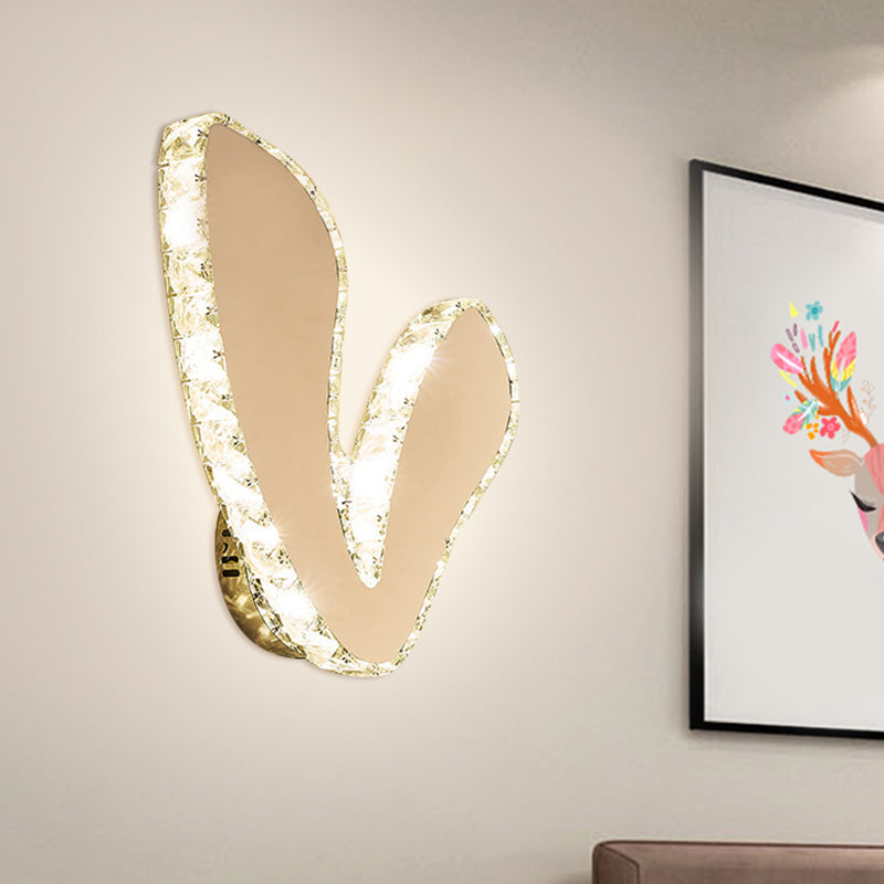 V-Shape Sleeping Room Wall Mount Lamp Crystal Block LED Minimalism Flush Wall Sconce in Chrome, Warm/White Light Chrome Clearhalo 'Cast Iron' 'Glass' 'Industrial' 'Modern wall lights' 'Modern' 'Tiffany' 'Traditional wall lights' 'Wall Lamps & Sconces' 'Wall Lights' Lighting' 1712826