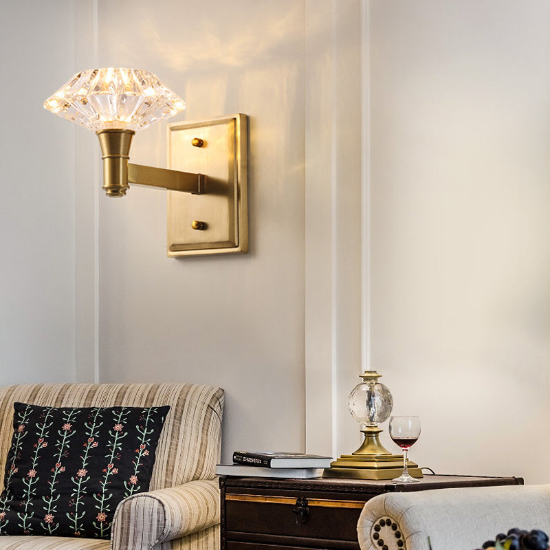 Mussel Wall Mounted Lighting Simplicity Clear Crystal 1/2-Light Doorway Wall Lamp with Clean-Lined Arm in Brass 1.0 Brass Clearhalo 'Modern wall lights' 'Modern' 'Wall Lamps & Sconces' 'Wall Lights' Lighting' 1712848