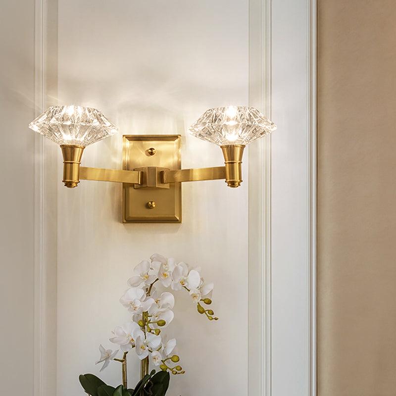 Mussel Wall Mounted Lighting Simplicity Clear Crystal 1/2-Light Doorway Wall Lamp with Clean-Lined Arm in Brass Clearhalo 'Modern wall lights' 'Modern' 'Wall Lamps & Sconces' 'Wall Lights' Lighting' 1712853