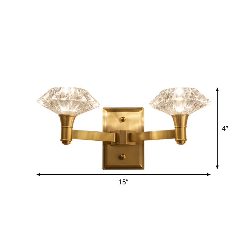 Mussel Wall Mounted Lighting Simplicity Clear Crystal 1/2-Light Doorway Wall Lamp with Clean-Lined Arm in Brass Clearhalo 'Modern wall lights' 'Modern' 'Wall Lamps & Sconces' 'Wall Lights' Lighting' 1712856