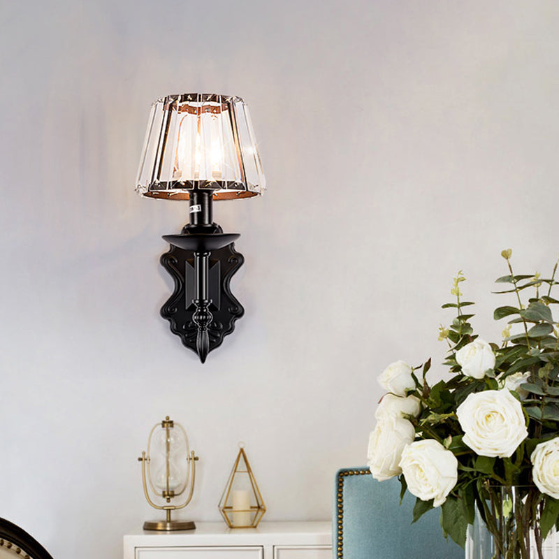 Cone Wall Mounted Lamp Simple Crystal Prisms 1/2-Head Black Wall Light with Candlestick Design 1.0 Black Clearhalo 'Modern wall lights' 'Modern' 'Wall Lamps & Sconces' 'Wall Lights' Lighting' 1712857