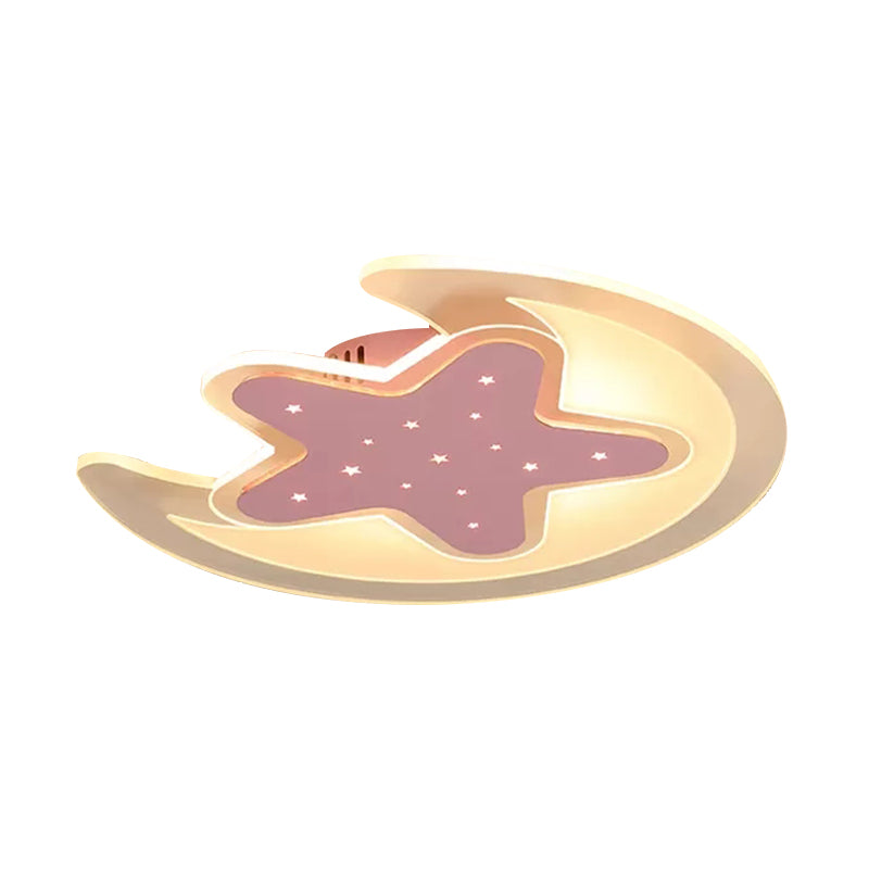 Pink Star Ceiling Mount Light with Crescent Contemporary Acrylic Ceiling Light for Teen Clearhalo 'Ceiling Lights' 'Close To Ceiling Lights' 'Close to ceiling' 'Flush mount' Lighting' 171286