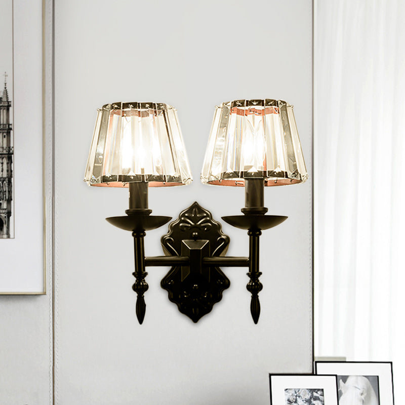 Cone Wall Mounted Lamp Simple Crystal Prisms 1/2-Head Black Wall Light with Candlestick Design 2.0 Black Clearhalo 'Modern wall lights' 'Modern' 'Wall Lamps & Sconces' 'Wall Lights' Lighting' 1712861