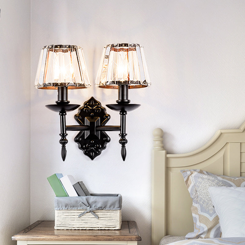 Cone Wall Mounted Lamp Simple Crystal Prisms 1/2-Head Black Wall Light with Candlestick Design Clearhalo 'Modern wall lights' 'Modern' 'Wall Lamps & Sconces' 'Wall Lights' Lighting' 1712862
