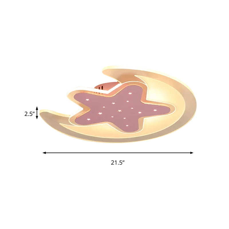 Pink Star Ceiling Mount Light with Crescent Contemporary Acrylic Ceiling Light for Teen Clearhalo 'Ceiling Lights' 'Close To Ceiling Lights' 'Close to ceiling' 'Flush mount' Lighting' 171287