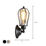 Metallic Oval Caged Wall Mounted Lamp Farmhouse 1-Light Restaurant Wall Lighting Fixture in Antique Bronze/Black Clearhalo 'Wall Lamps & Sconces' 'Wall Lights' Lighting' 1712903