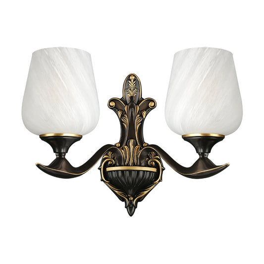 Milky Glass Cup-Like Wall Lamp Traditional 1/2-Light Bedside Wall Lighting Fixture in Black and Gold Clearhalo 'Wall Lamps & Sconces' 'Wall Lights' Lighting' 1712910