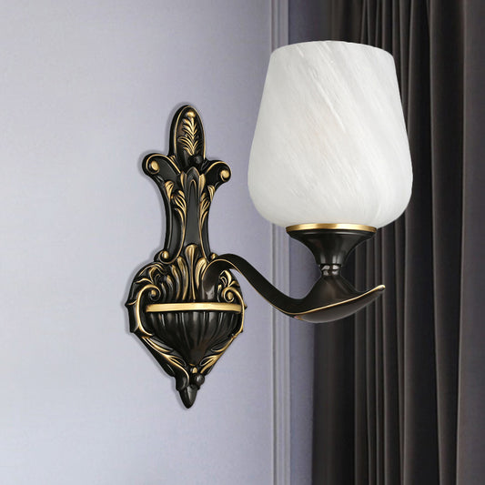 Milky Glass Cup-Like Wall Lamp Traditional 1/2-Light Bedside Wall Lighting Fixture in Black and Gold Clearhalo 'Wall Lamps & Sconces' 'Wall Lights' Lighting' 1712913
