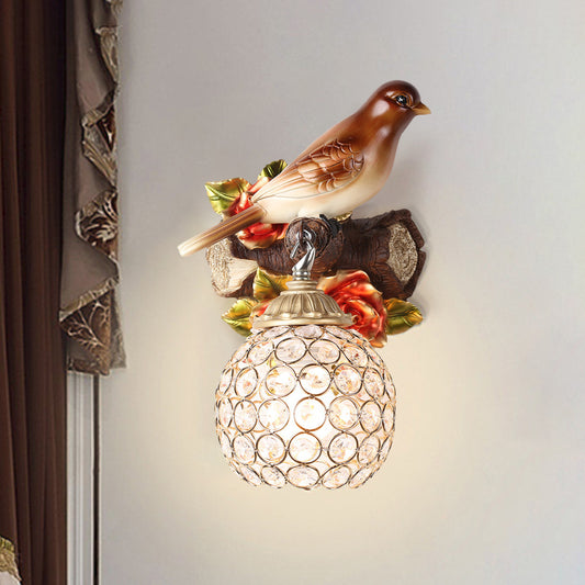 Brown Single Bulb Wall Lamp Retro Style Clear Crystal Encrusted Bubble Bird Designed Wall Mounted Light, Left/Right Clearhalo 'Wall Lamps & Sconces' 'Wall Lights' Lighting' 1712918