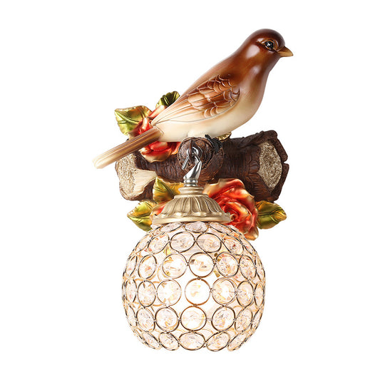 Brown Single Bulb Wall Lamp Retro Style Clear Crystal Encrusted Bubble Bird Designed Wall Mounted Light, Left/Right Clearhalo 'Wall Lamps & Sconces' 'Wall Lights' Lighting' 1712919