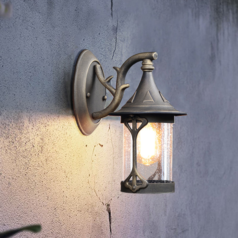 Warehouse Kerosene Lamp Wall Light 1-Bulb Seedy Glass Wall Sconce Lighting in Black/Weathered Copper/Antique Bronze Clearhalo 'Wall Lamps & Sconces' 'Wall Lights' Lighting' 1712952