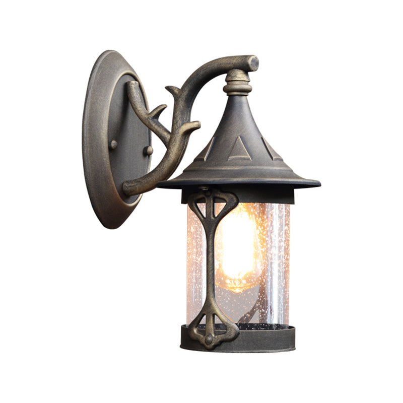 Warehouse Kerosene Lamp Wall Light 1-Bulb Seedy Glass Wall Sconce Lighting in Black/Weathered Copper/Antique Bronze Clearhalo 'Wall Lamps & Sconces' 'Wall Lights' Lighting' 1712953