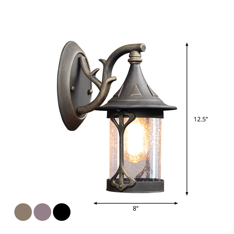 Warehouse Kerosene Lamp Wall Light 1-Bulb Seedy Glass Wall Sconce Lighting in Black/Weathered Copper/Antique Bronze Clearhalo 'Wall Lamps & Sconces' 'Wall Lights' Lighting' 1712954