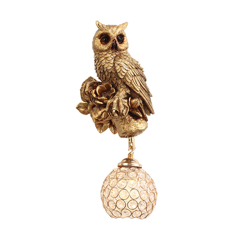 Cottage Global Sconce Light 1-Bulb Beveled Clear Crystal Wall Lighting Idea with Squirrel Decor in Gold/Orange/Gold and Brown Clearhalo 'Wall Lamps & Sconces' 'Wall Lights' Lighting' 1712977