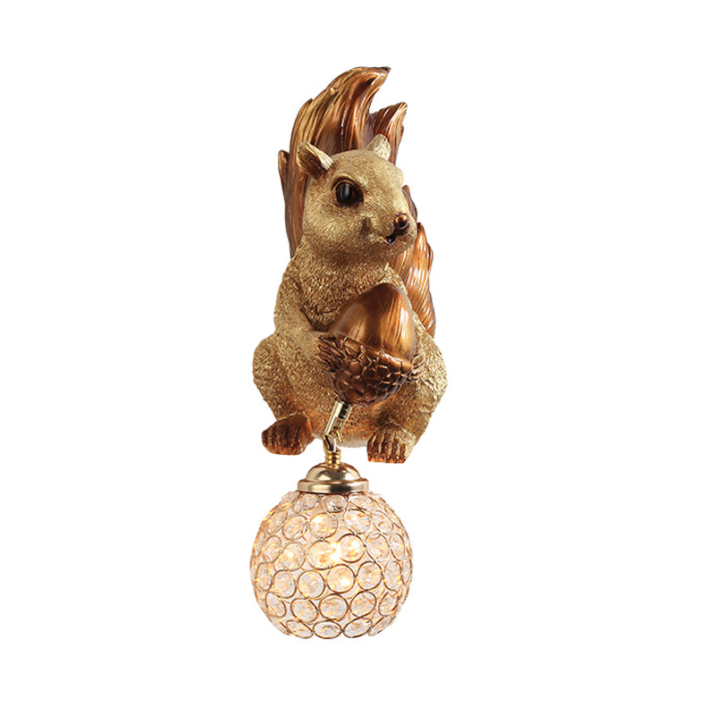 Cottage Global Sconce Light 1-Bulb Beveled Clear Crystal Wall Lighting Idea with Squirrel Decor in Gold/Orange/Gold and Brown Clearhalo 'Wall Lamps & Sconces' 'Wall Lights' Lighting' 1712982