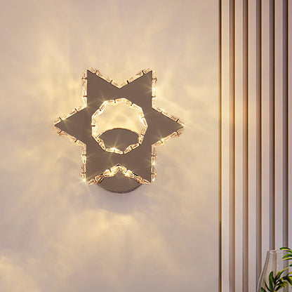 Hand-Cut Crystal Flower/Star Sconce Modernism LED Wall Mounted Lighting in Chrome, Warm/White Light Chrome Star Clearhalo 'Cast Iron' 'Glass' 'Industrial' 'Modern wall lights' 'Modern' 'Tiffany' 'Traditional wall lights' 'Wall Lamps & Sconces' 'Wall Lights' Lighting' 1713014