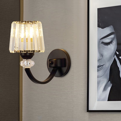 Clear Crystal Barrel Wall Lamp Modernist 1/2-Light Wall Mounted Lighting with Curved Arm in Black/Gold 1.0 Black Clearhalo 'Modern wall lights' 'Modern' 'Wall Lamps & Sconces' 'Wall Lights' Lighting' 1713032