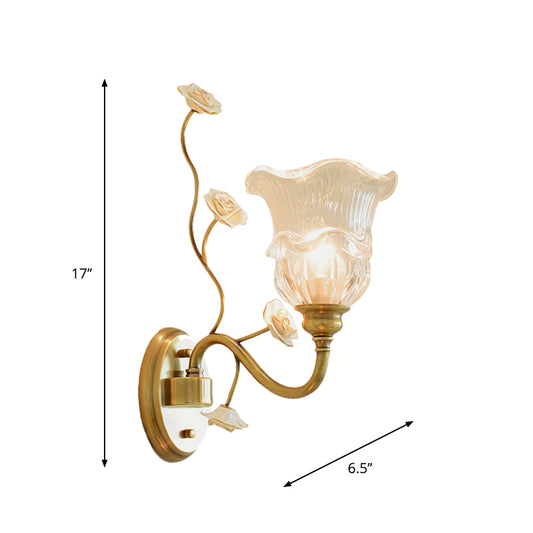 Clear Ruffle Glass Tiered Floral Sconce Retro Style 1/2-Head Living Room Wall Lighting Fixture in Clear/Textured White Clearhalo 'Wall Lamps & Sconces' 'Wall Lights' Lighting' 1713053