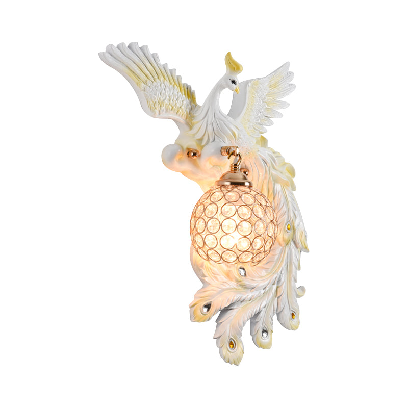 1 Bulb Flying Peacock Wall Mount Light Countryside White/Green/Gold Resin Wall Lighting Idea with Beveled K9 Crystal Shade, Left/Right Clearhalo 'Wall Lamps & Sconces' 'Wall Lights' Lighting' 1713090