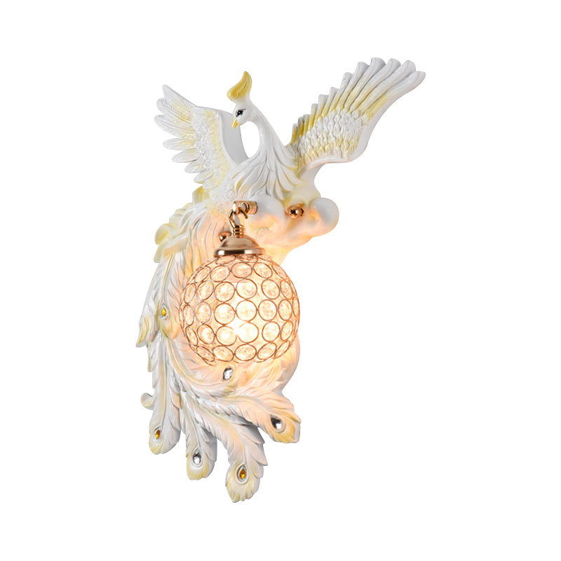 1 Bulb Flying Peacock Wall Mount Light Countryside White/Green/Gold Resin Wall Lighting Idea with Beveled K9 Crystal Shade, Left/Right Clearhalo 'Wall Lamps & Sconces' 'Wall Lights' Lighting' 1713104