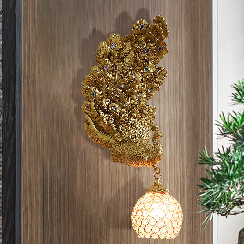 1 Head Wall Lighting Idea Retro Style Left/Right Peacock Resin Wall Sconce Light with Clear K9 Crystal Shade in White/Blue/Green Clearhalo 'Wall Lamps & Sconces' 'Wall Lights' Lighting' 1713155