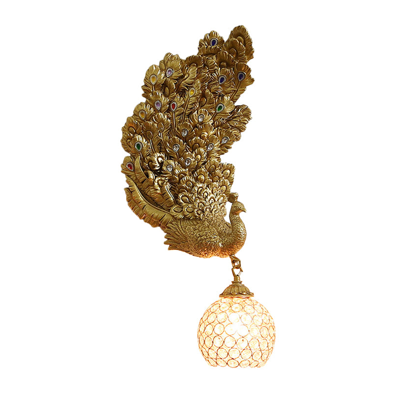 1 Head Wall Lighting Idea Retro Style Left/Right Peacock Resin Wall Sconce Light with Clear K9 Crystal Shade in White/Blue/Green Clearhalo 'Wall Lamps & Sconces' 'Wall Lights' Lighting' 1713157