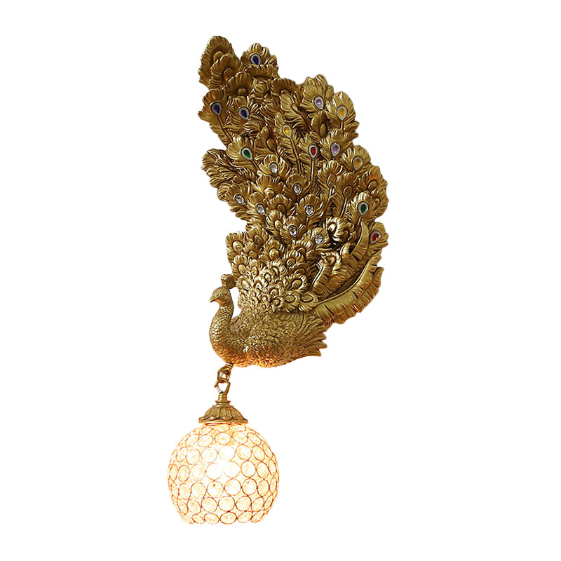 1 Head Wall Lighting Idea Retro Style Left/Right Peacock Resin Wall Sconce Light with Clear K9 Crystal Shade in White/Blue/Green Clearhalo 'Wall Lamps & Sconces' 'Wall Lights' Lighting' 1713173