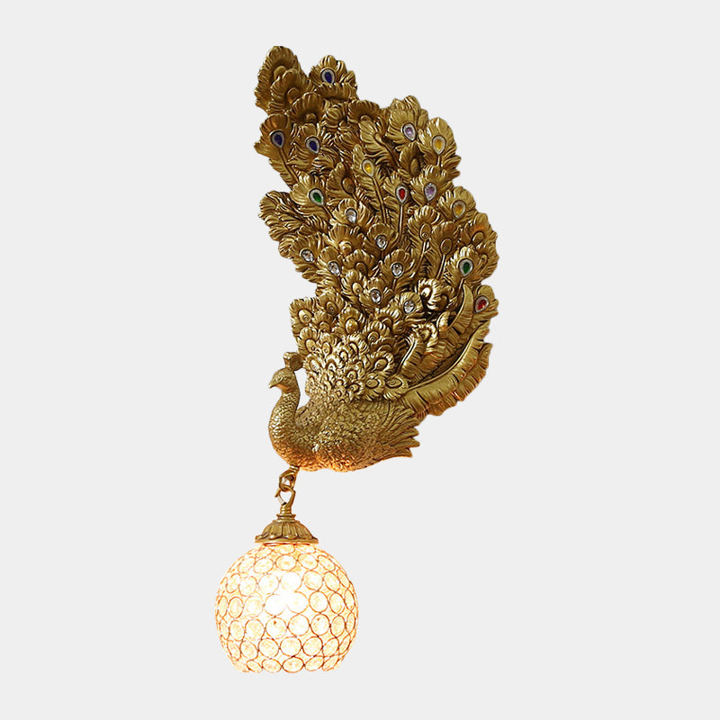 1 Head Wall Lighting Idea Retro Style Left/Right Peacock Resin Wall Sconce Light with Clear K9 Crystal Shade in White/Blue/Green Clearhalo 'Wall Lamps & Sconces' 'Wall Lights' Lighting' 1713174