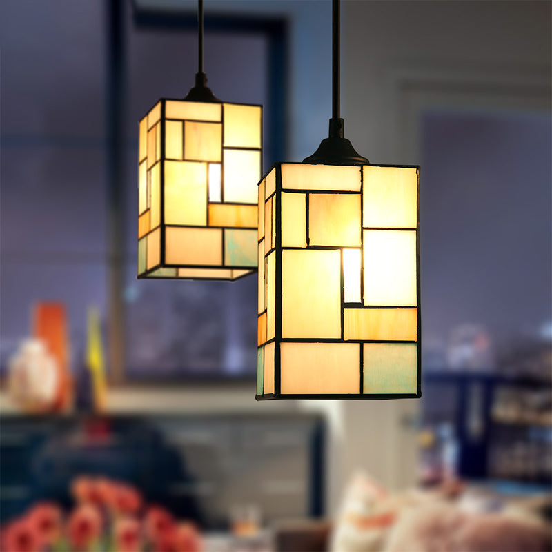 Stainless Glass Rectangular Hanging Lamp Tiffany Stylish 1 Head Blue Suspension Light for Corridor, 4.5"/6" W Blue 4.5" Clearhalo 'Ceiling Lights' 'Close To Ceiling Lights' 'Glass shade' 'Glass' 'Industrial' 'Middle Century Pendants' 'Pendant Lights' 'Pendants' 'Tiffany close to ceiling' 'Tiffany Pendants' 'Tiffany' Lighting' 171318