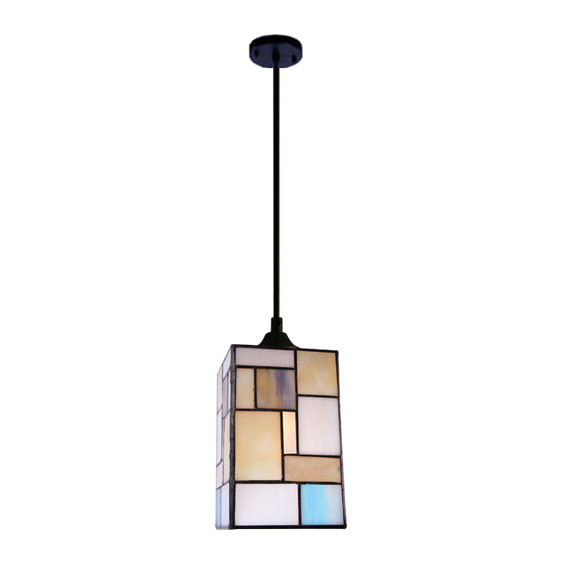 Stainless Glass Rectangular Hanging Lamp Tiffany Stylish 1 Head Blue Suspension Light for Corridor, 4.5"/6" W Clearhalo 'Ceiling Lights' 'Close To Ceiling Lights' 'Glass shade' 'Glass' 'Industrial' 'Middle Century Pendants' 'Pendant Lights' 'Pendants' 'Tiffany close to ceiling' 'Tiffany Pendants' 'Tiffany' Lighting' 171321