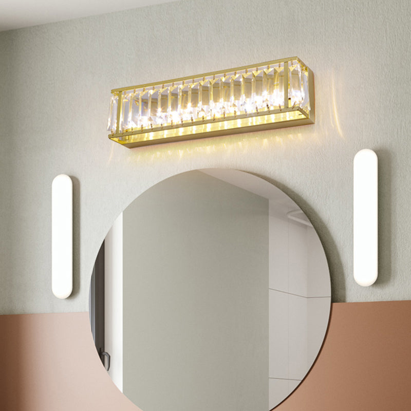 Minimalism Rectangle Vanity Wall Sconce Prismatic Crystal LED Bathroom Wall Mount Light in Black/Gold Gold Clearhalo 'Modern wall lights' 'Modern' 'Vanity Lights' 'Wall Lights' Lighting' 1713216