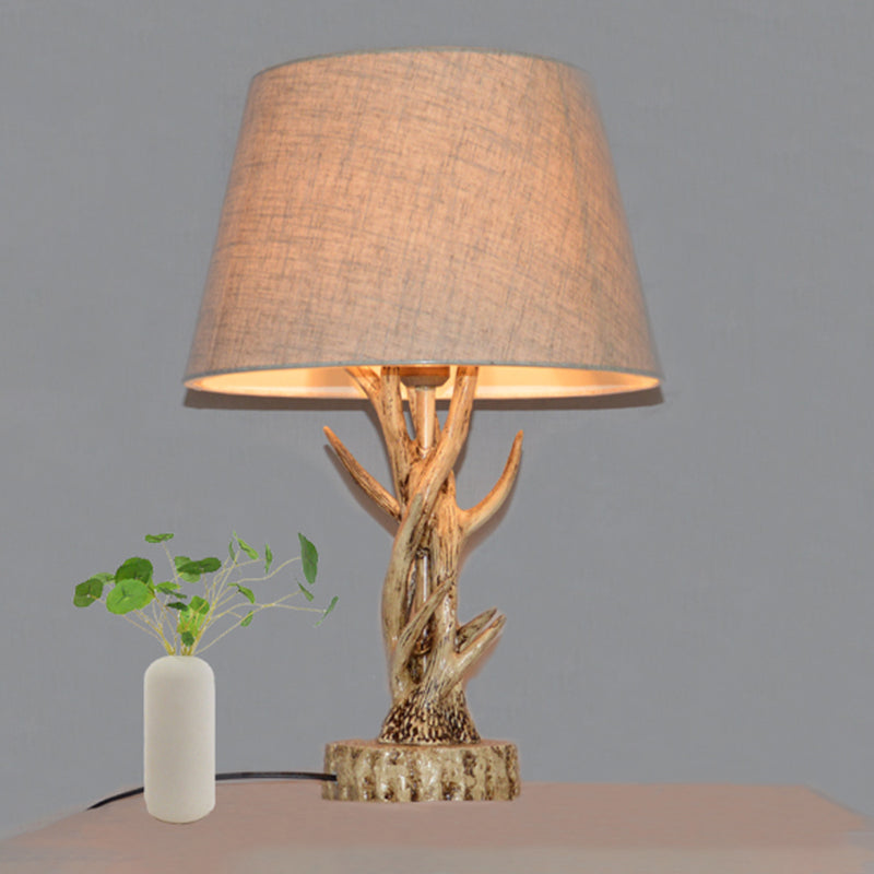 Fabric Beige Table Light Tapered 1 Bulb Traditional Desk Lighting with Tree Branch Design Clearhalo 'Lamps' 'Table Lamps' Lighting' 1713225